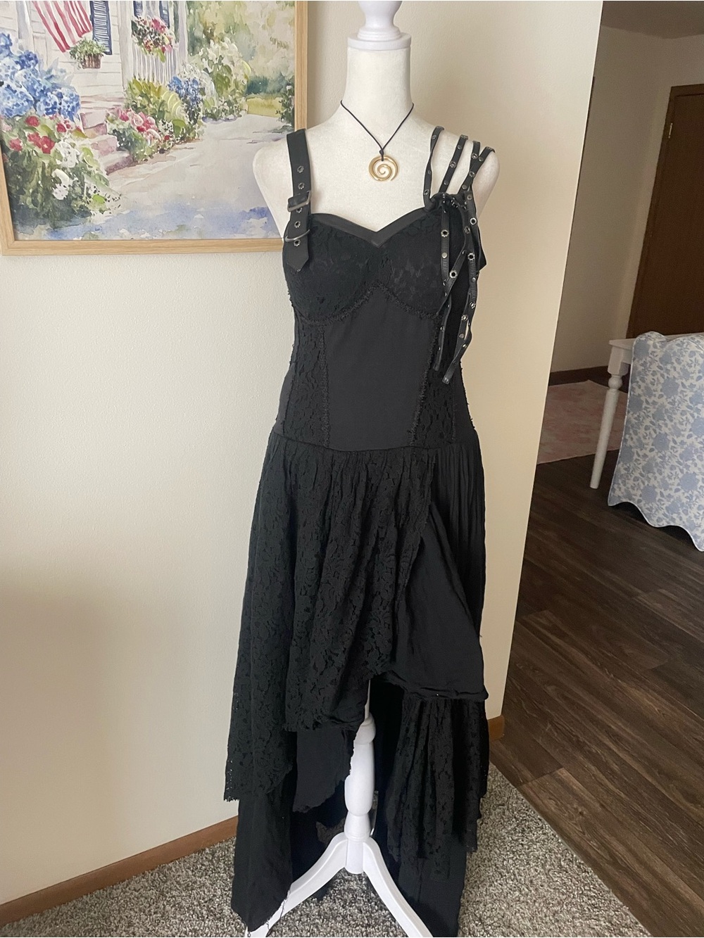 Punk Rave Black Lace Whimsigoth Corset Long Prom Gown Evening Punk Dress Q-291